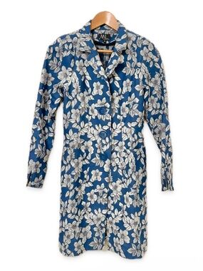 ML Collections Floral Jacquard Long Jacket Coat EU 36 European Designer Blue S